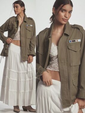 NWT Anthropologie Pilcro Cotton Utility Military Jacket Green